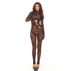 Rene Rofe - Split Up Lace Bodystocking - Black